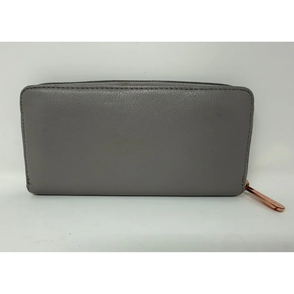 Michael Kors Zip Around Wallet Gray Leather Rose Gold‎ Hardware Continental